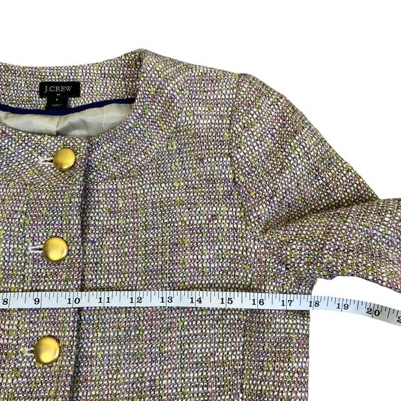 J.Crew Sz S Confetti Tweed Blazer Jacket Pink Green Bracelet Sleeves Classic - Picture 9 of 16